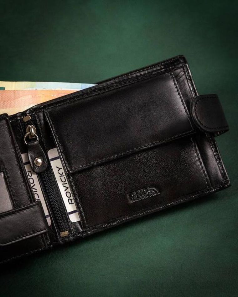 Zestaw: Portfel, Brelok, czarny, skórzany, RFID, Rovicky