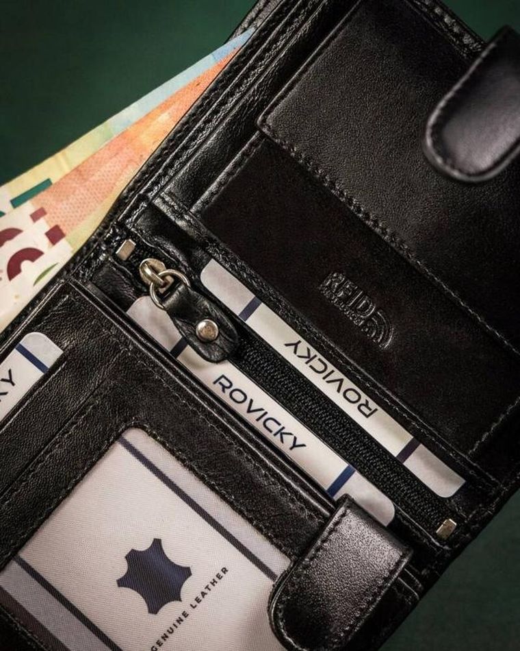 Zestaw: Portfel, Brelok, czarny, skórzany, RFID, Rovicky