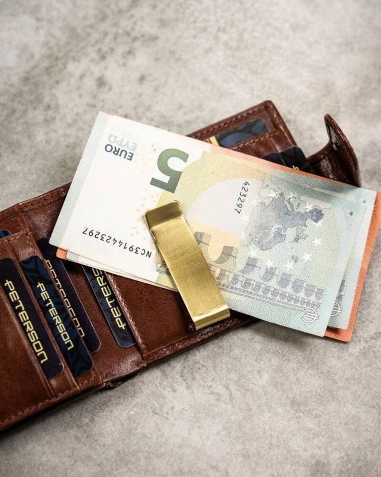 Zestaw: Portfel, Etui na karty, Brelok, brązowy, skórzany, RFID, Peterson