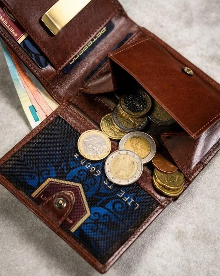 Zestaw: Portfel, Etui na karty, Brelok, brązowy, skórzany, RFID, Peterson