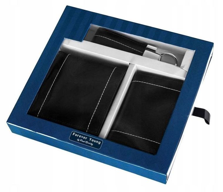 Zestaw: Portfel, Etui na karty, Brelok, czarny, skórzany, Cavaldi