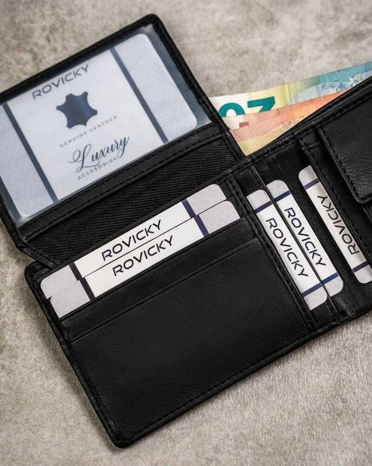 Zestaw prezentowy: Portfel, Brelok, czarny, skóra ekologiczna, RFID, Rovicky