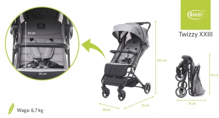 4Baby, Twizzy XXII, wózek spacerowy, grey