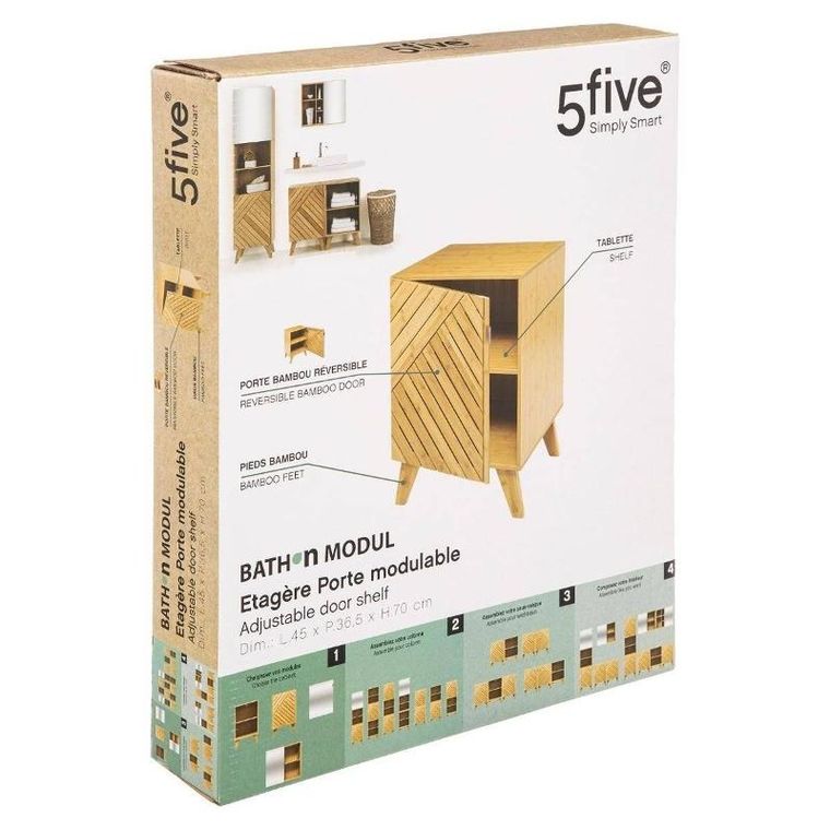 5five Simply Smart, szafka łazienkowa, Bath n'modul, zamykana, bambus, 70 cm