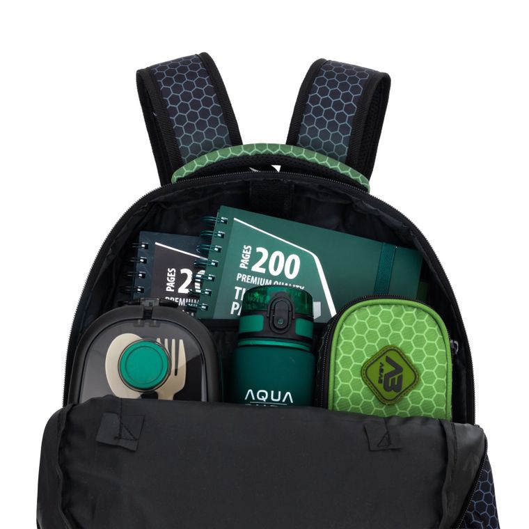 Abag, plecak szkolny, 3-komorowy, hexagon green ombre