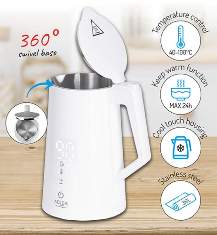 Adler, czajnik elektryczny, AD 1345w, biały
