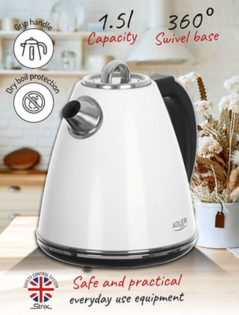 Adler, czajnik elektryczny, AD1343, White