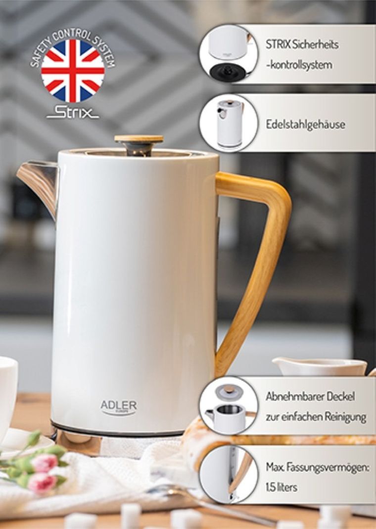 Adler, czajnik elektryczny, AD1347w, biały