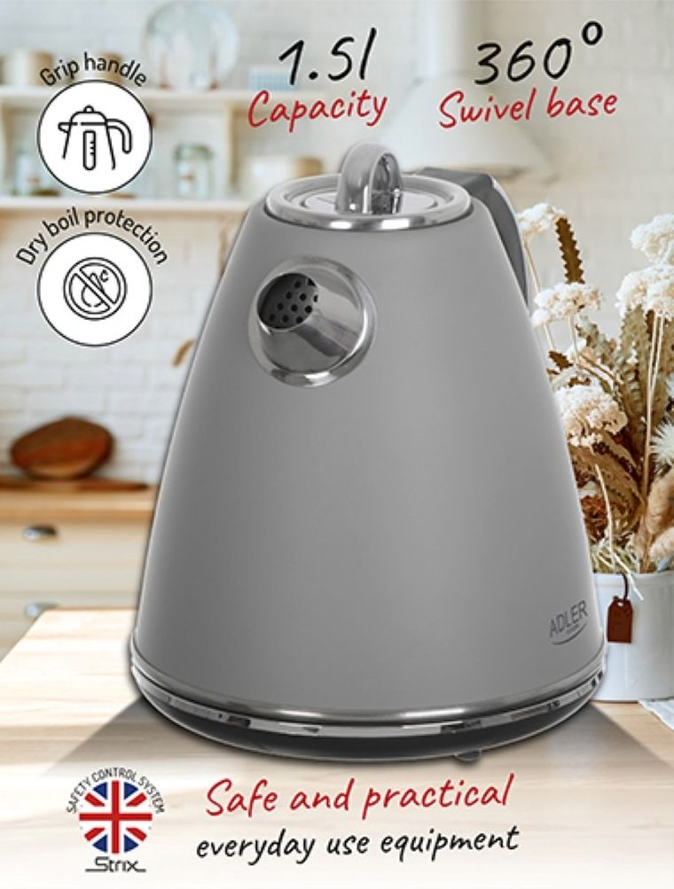 Adler, czajnik metalowy, szary, 1,5 l, AD 1343