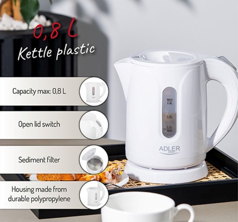 Adler, czajnik plastikowy, 0,8l