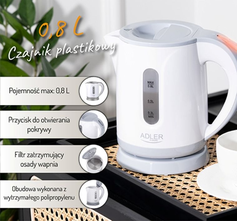 Adler, czajnik plastikowy, 0,8l