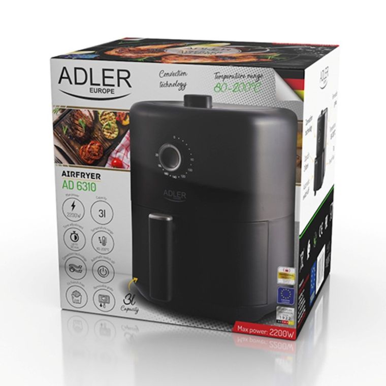 Adler, frytkownica beztłuszczowa, air fryer, 3l, AD 6310