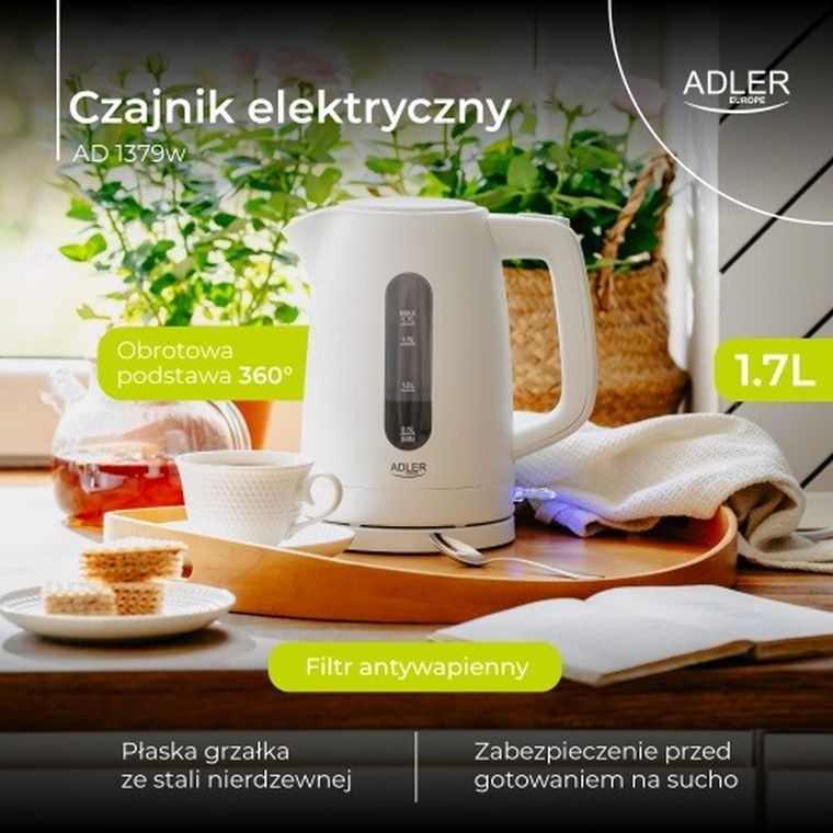 Adler, Strix, czajnik elektryczny, biały, 1,7l