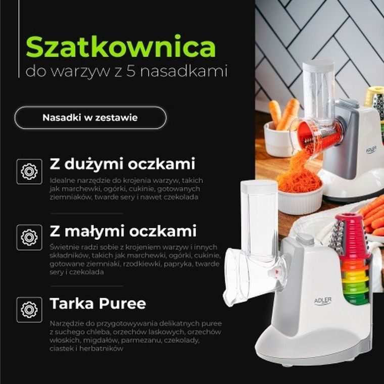 Adler, szatkownica do warzyw z 5 nasadkami