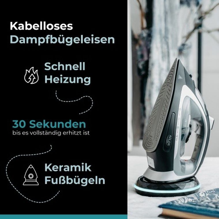 Adler, żelazko parowe, bezprzewodowe
