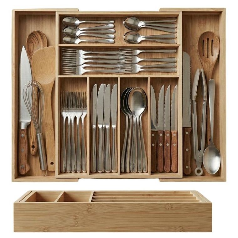 Aromelio, Vario, rozkładany organizer na sztućce, bambusowy, 53-33-43 cm