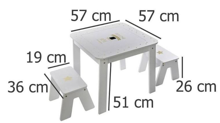 Atmosphera for kids, stolik dla dzieci z tablicą do pisania + 2 taboret
