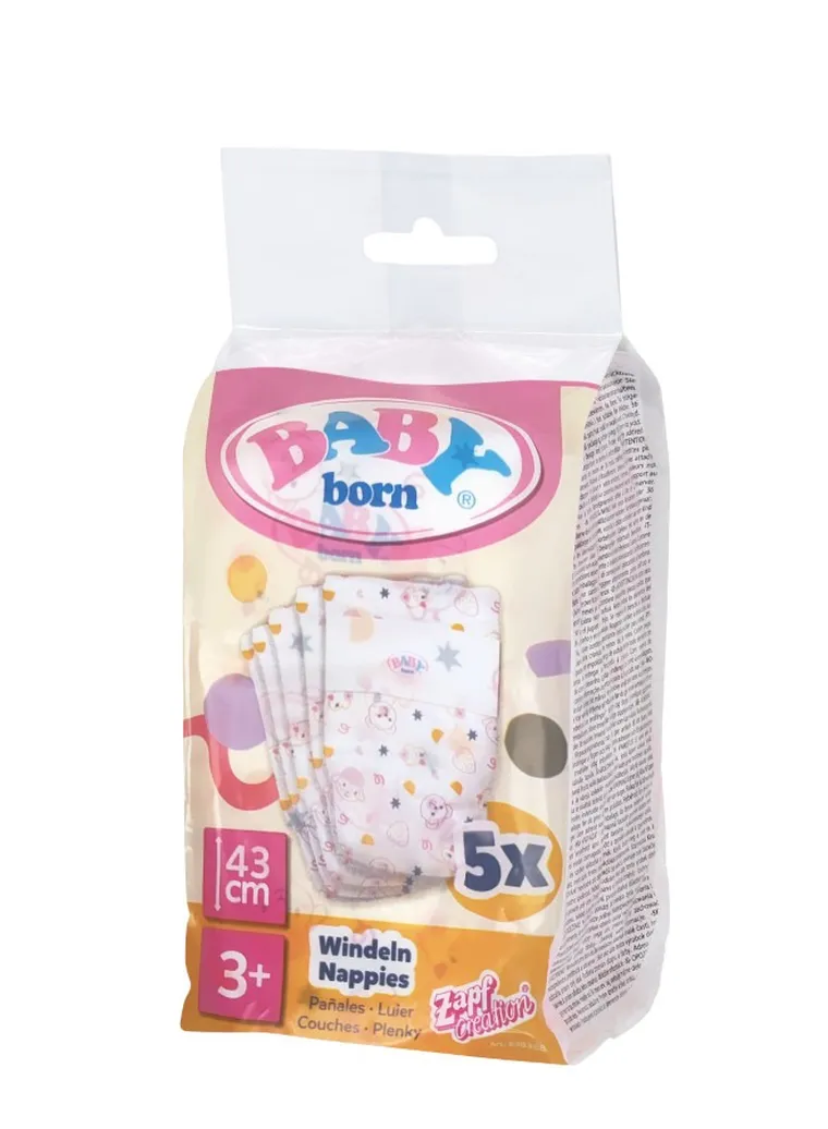 Baby Born, Emma, lalka bobas, 43 cm, zestaw z dodatkowym ubrankiem onesie + 5-pack pieluszek gratis