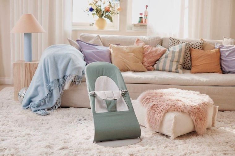 BabyBjörn, Balance Soft Woven/Jersey, leżaczek, jasnoszałwiowy-szary