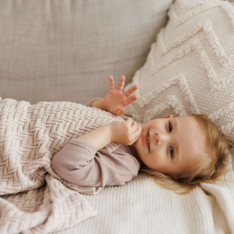 BabyOno, kocyk dzianinowy, bawełniany, beżowy