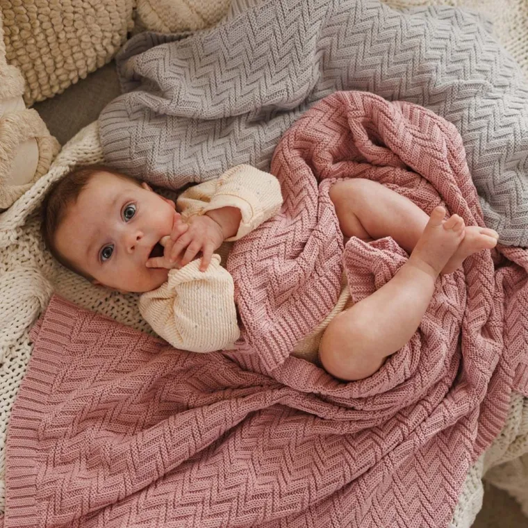 BabyOno, kocyk dzianinowy, bawełniany, różowy