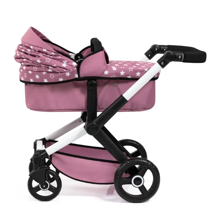 Bayer Design, Xeo Combi, głęboki wózek dla lalek z torbą, różowy w gwiazdki