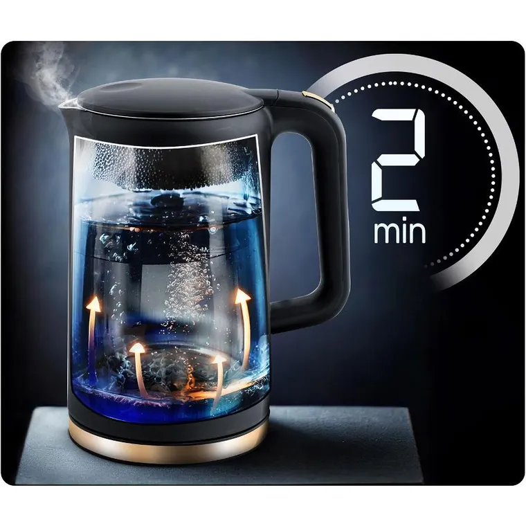 Berdsen, czajnik elektryczny, czarno-złoty, 1,7l, BD-712
