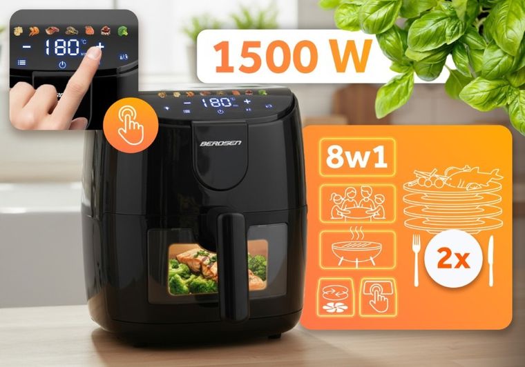 Berdsen, frytkownica beztłuszczowa, air fryer, 1500W, czarny, 4l, BD-658