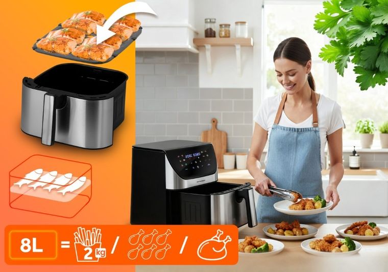 Berdsen, frytkownica beztłuszczowa, air fryer, 1700W, srebrny, 8l, BD-659