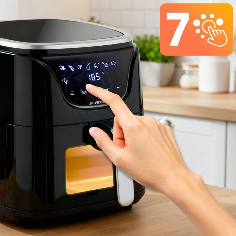 Berdsen, frytkownica beztłuszczowa, air fryer, czarno-srebrna, 5l, BD-652