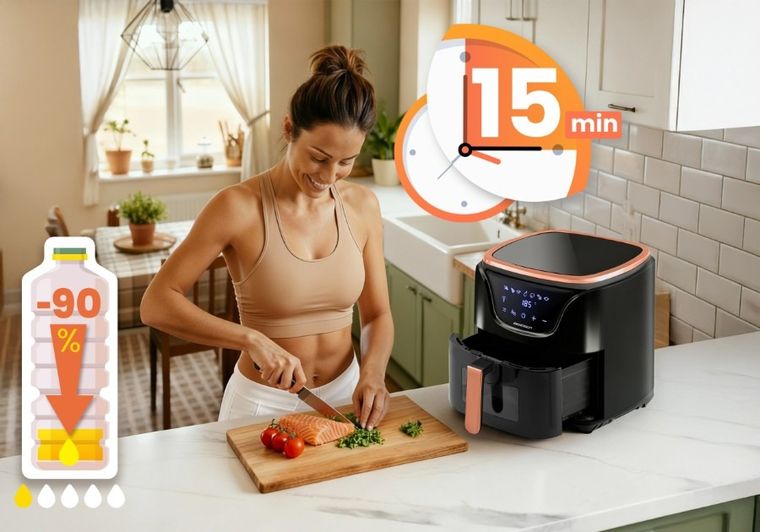 Berdsen, frytkownica beztłuszczowa, air fryer, czarno-złota, 5l, BD-652