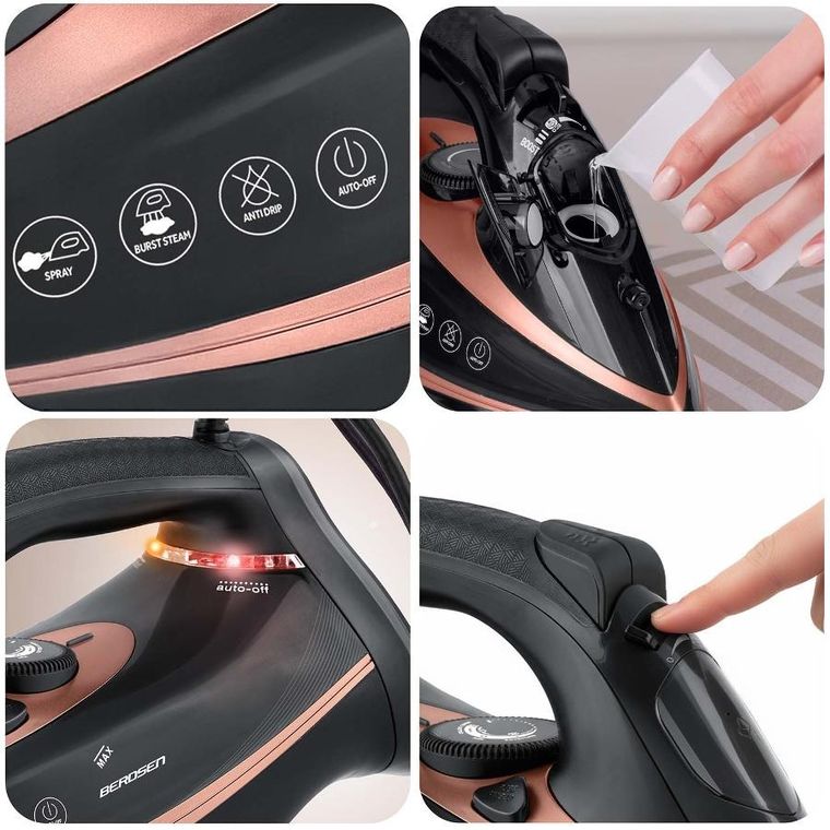 Berdsen, żelazko parowe, ceramiczna powłoka, praca w pionie, 3000W, BD-332