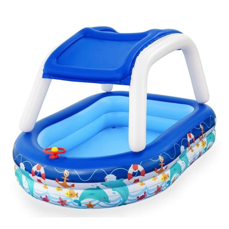 Bestway, basen dmuchany z daszkiem i kierownicą, morski kapitan, 213-155-132 cm