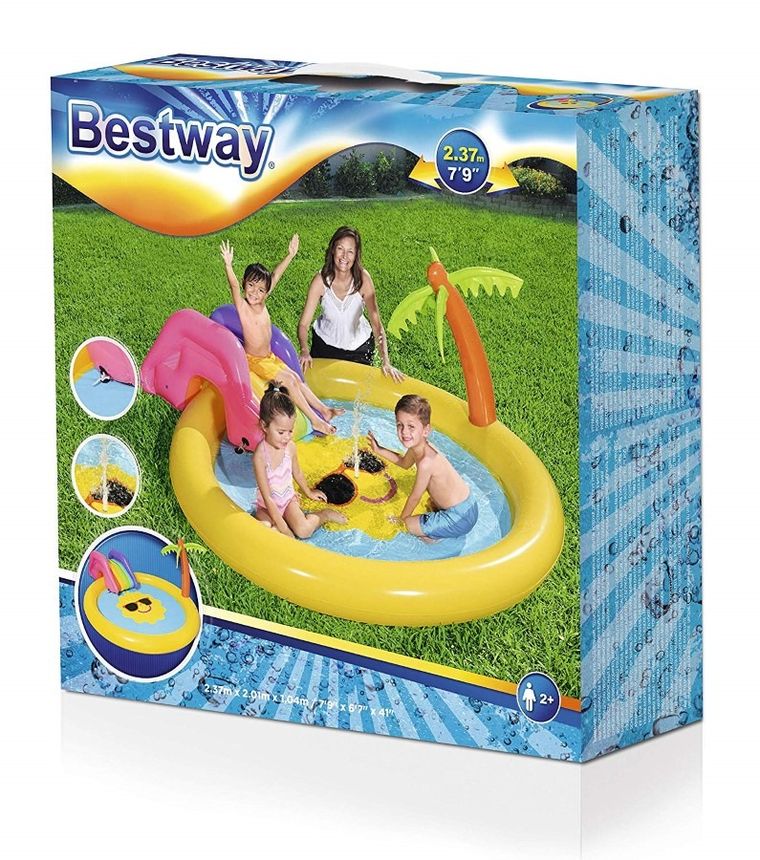 Bestway, basen dmuchany ze zjeżdzalnią i fontanną, słoneczna kraina, 237-201-104 cm