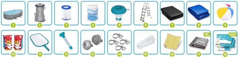 Bestway, basen ogrodowy, stelażowy, 427-250-100 cm, zestaw 18w1