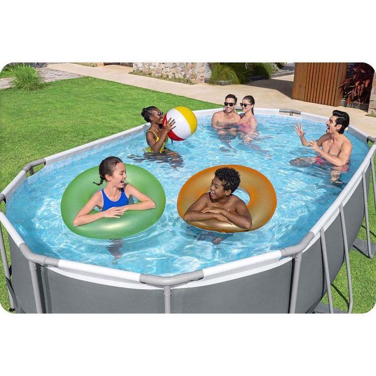 Bestway, basen stelażowy z pompą filtrującą i akcesoriami, owalny, 488-305-107 cm, zestaw 12w1