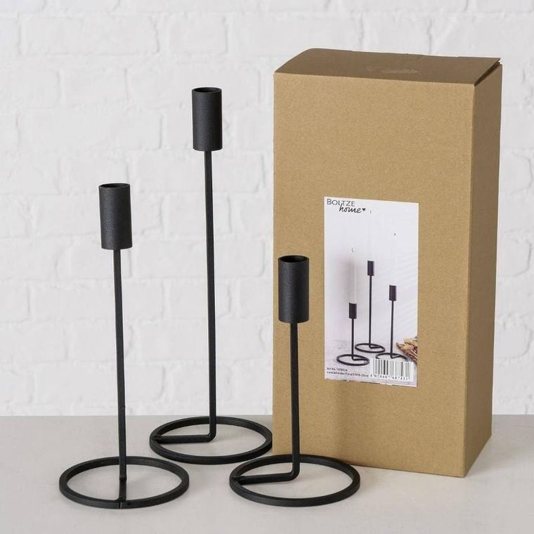 Boltze Home, metalowe świeczniki Fio, 3 szt., czarne