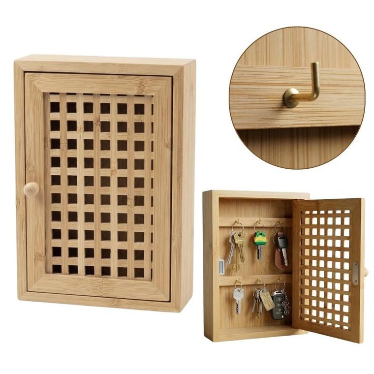 Boximo, Kizu, wisząca szafka na klucze, bambusowa, 19-27-6 cm
