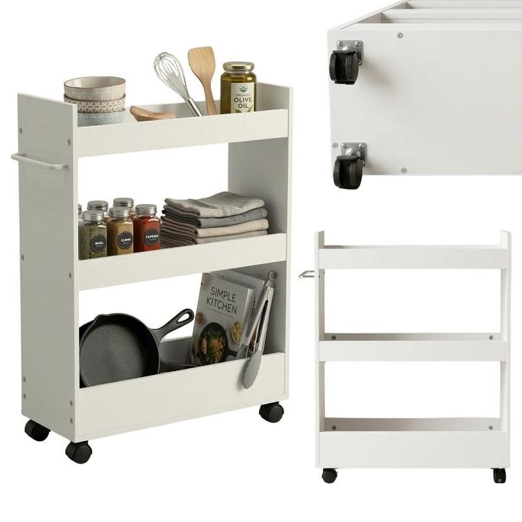 Boximo, Movo, wąski regał kuchenny na kółkach, trzy półki, 60-79-22 cm