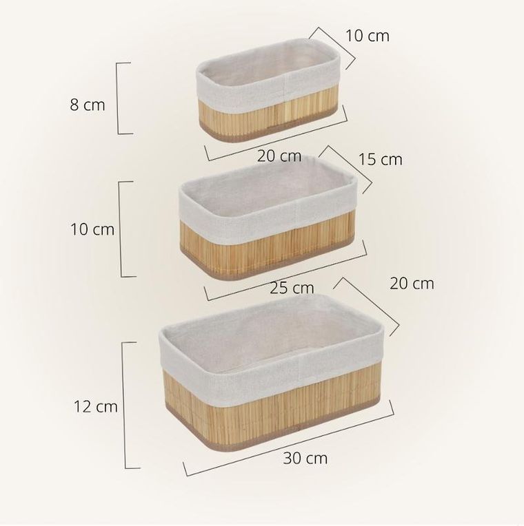 Boximo, Vinno, zestaw bambusowych koszyków do przechowywania