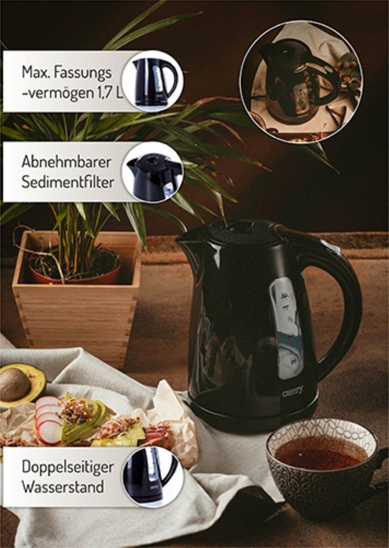 Camry, czajnik elektryczny, plastikowy, 1.7 L, 2000W, CR 1255