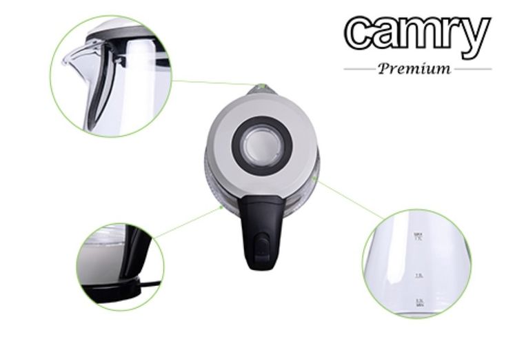 Camry, czajnik elektryczny, szklany, 1.7 L, 2000W, CR 1251