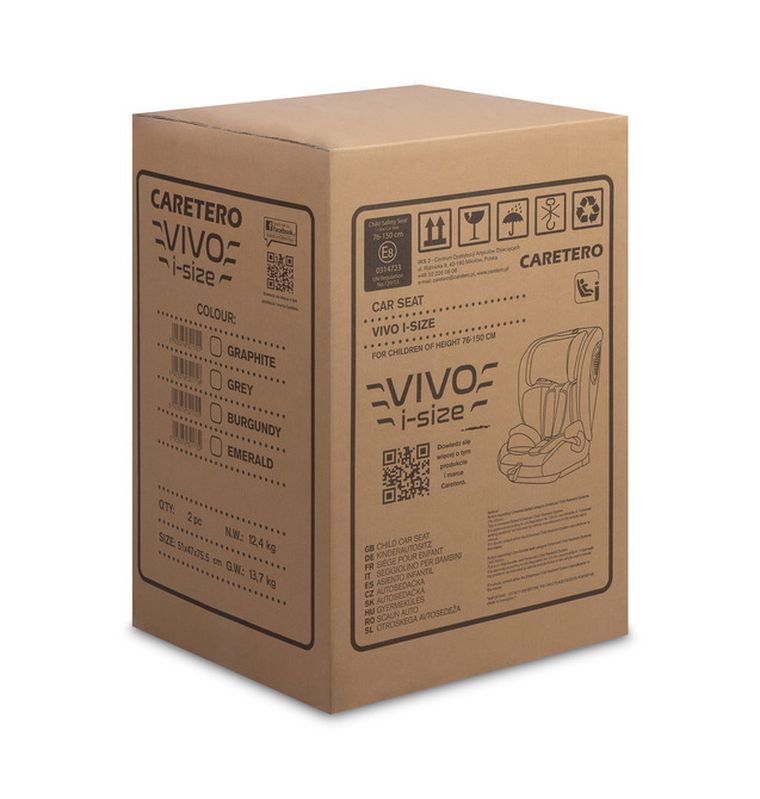 Caretero, Vivo i-Size, fotelik, grey, 76-150 cm