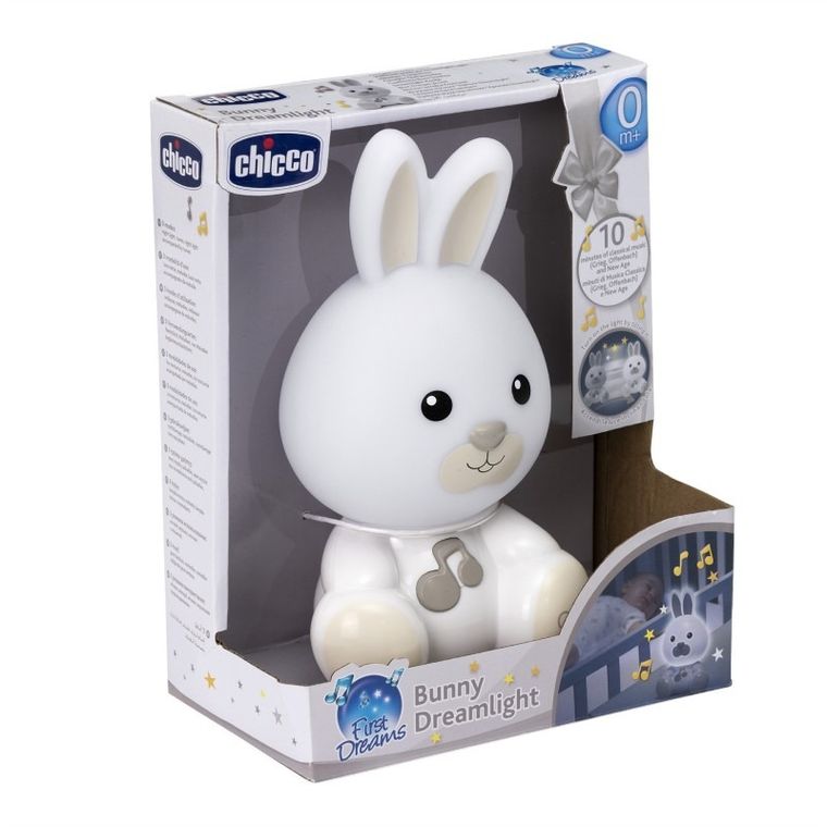 Chicco, First Dreams, Króliczek, lampka nocna, uspokajacz z dźwiękami, beżowa