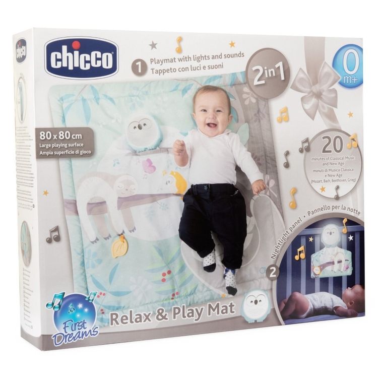 Chicco, First Dreams, Relax & Play Mat, interaktywna mata 2w1 z lampką i melodiami, sowa
