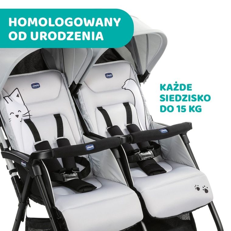 Chicco, Ohlalà Twin, wózek bliźniaczy, Silver Cat