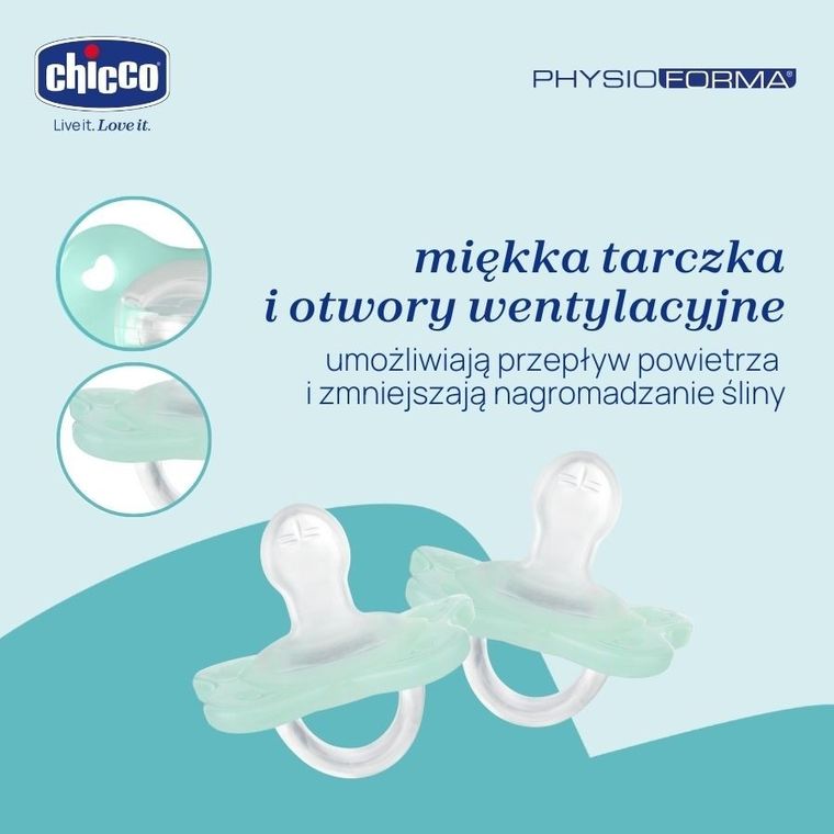Chicco, PhysioForma Dual Soft, smoczek uspokajający, silikonowy, neutral, 0-2m