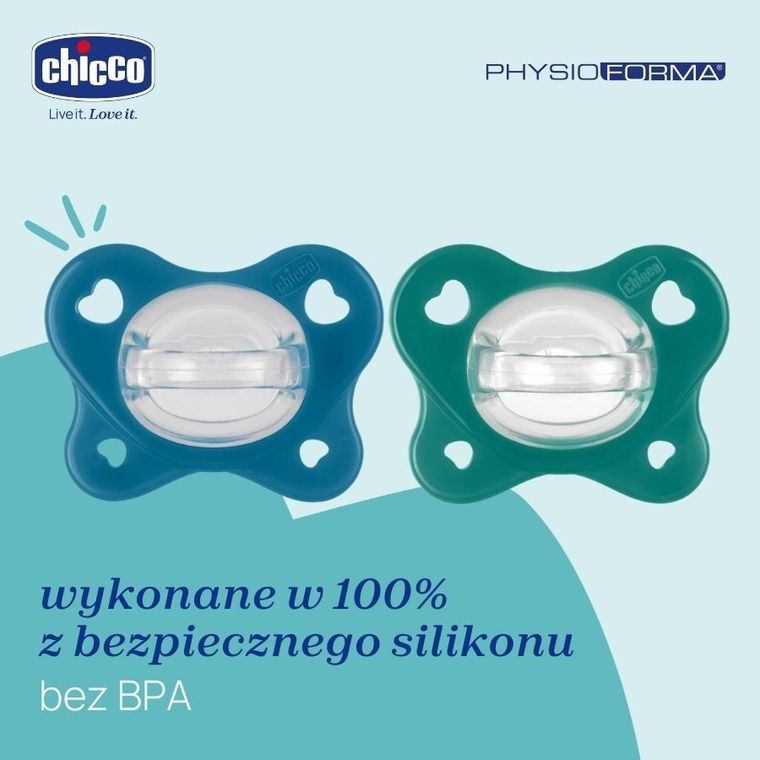 Chicco, PhysioForma Dual Soft, smoczek uspokajający, silikonowy, niebieski, 16-36m, 2 szt.