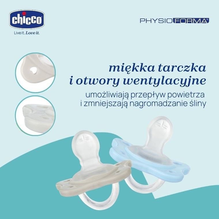 Chicco, PhysioForma Dual Soft, smoczek uspokajający, silikonowy, niebieski, 2-6m, 2 szt.