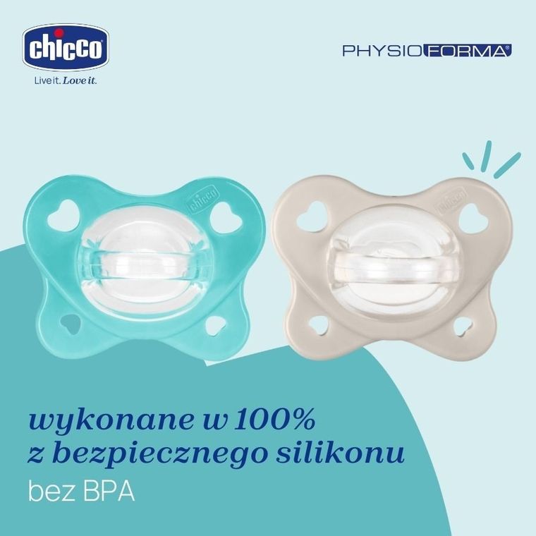 Chicco, PhysioForma Dual Soft, smoczek uspokajający, silikonowy, niebieski, 6-16m, 2 szt.